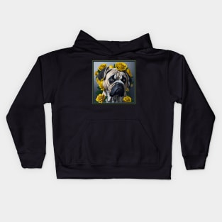 Boston Terrier yellow roses Kids Hoodie